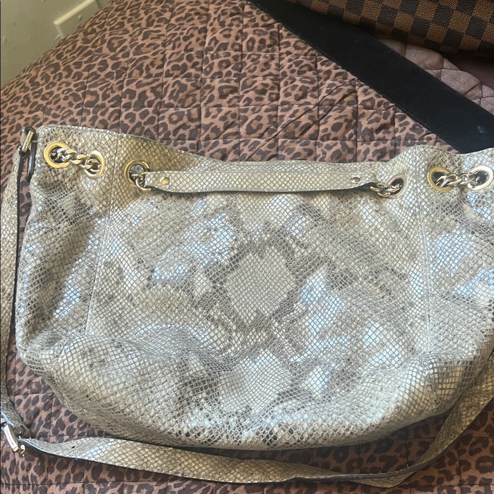 MICHAEL Michael Kors Silver Snakeskin Shoulder Bag